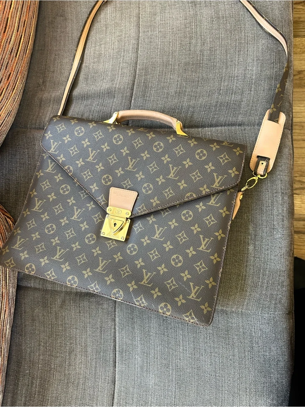 Classic Monogram Canvas Briefcase with Tan Leather Trim